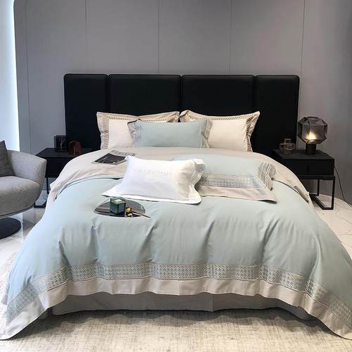 轻风奢A类冬季千鸟格全S棉1花20火山小磨毛绣FPA四件套简约拼色被