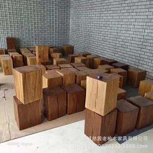老榆木墩酒民宿玄关装饰摆店原木木墩盆栽工件艺品木XHM底座花架