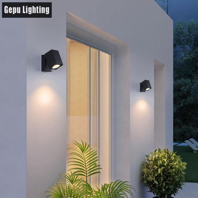 户外壁灯led防水简约现代SMC庭院感灯应阳走台廊楼梯可调方灯形铝