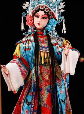 娃中风HOQ特色京剧人物手工刺绣绢人玩物偶娃北国京纪念品古代人