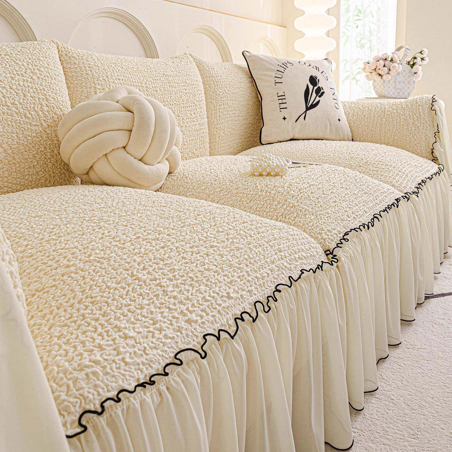 式奶油风沙发巾四季通用22坐5新款泡泡纱一法整张全初柔盖防滑垫0