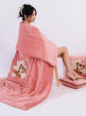 抱枕被子两靠用厚二合一毯折叠汽车载枕头被办OOB公室午加睡子枕