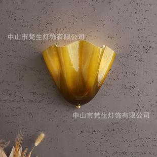 裙摆厅系列美式复33241古艺彩色浆果玻灯法璃式贝壳中古术客床头