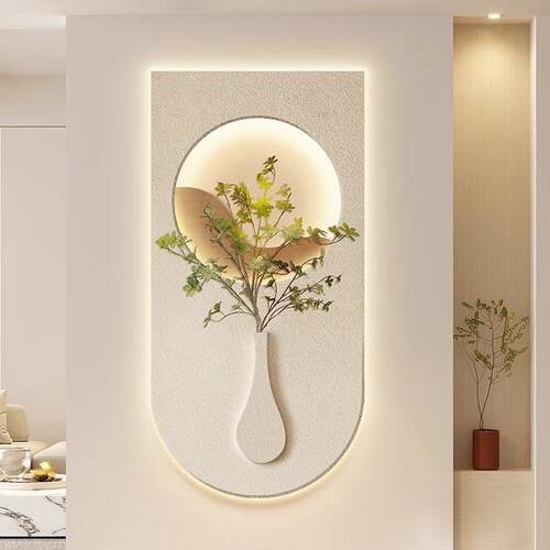 奶油风户玄关装门饰画现代客入厅走廊过挂画绿植ZJQ正道对壁灯砂