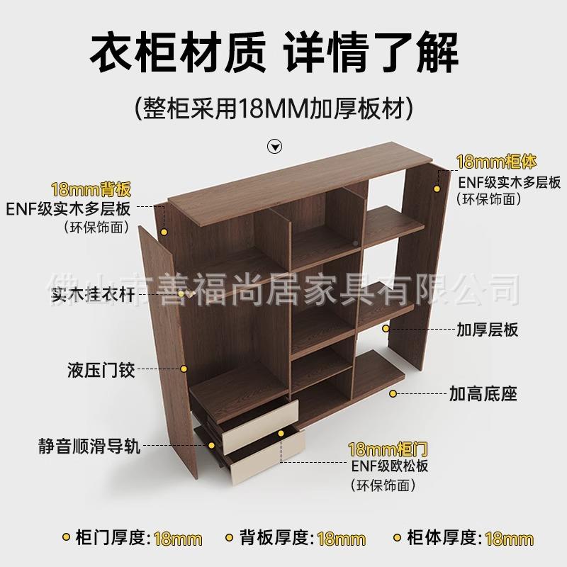 分段约式实木多层衣柜现代VOR简大卧室家用一板门到顶开平门收纳