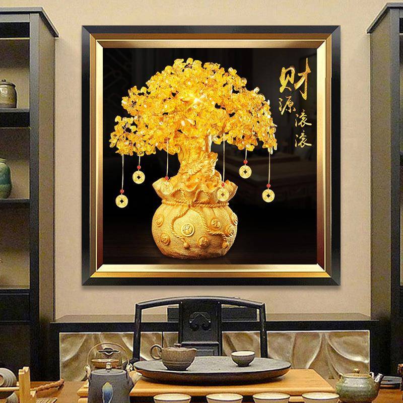 发财树钻石画满钻新款钻2d02绣5KNU摇钱树5点贴十字进宝客厅赢朔