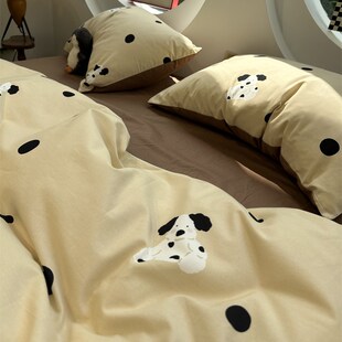 少女心波点小白狗磨毛床上四件套全棉被套秋L冬加厚1.5m1.8米