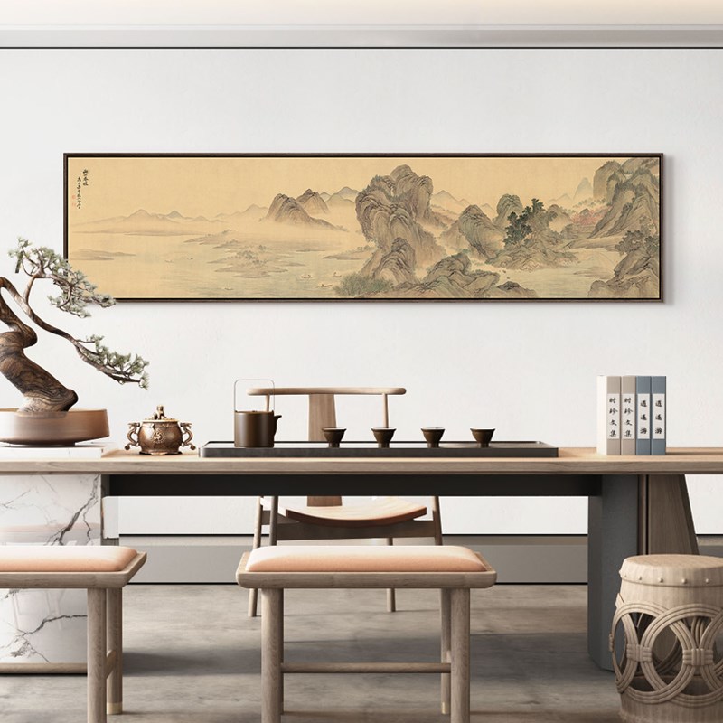 湖山春暖图新中式沙发背景墙装饰画客F厅茶厅书房挂画办公室壁画