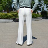 立挺垂感抗皱微喇叭西 高级感四面弹白色不透D阔腿裤 腰围微弹