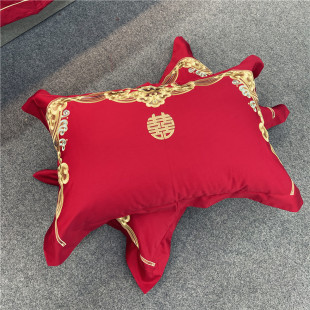 喜Y字48 奢华100支长绒棉单人枕套 刺绣大红信封枕结婚床品