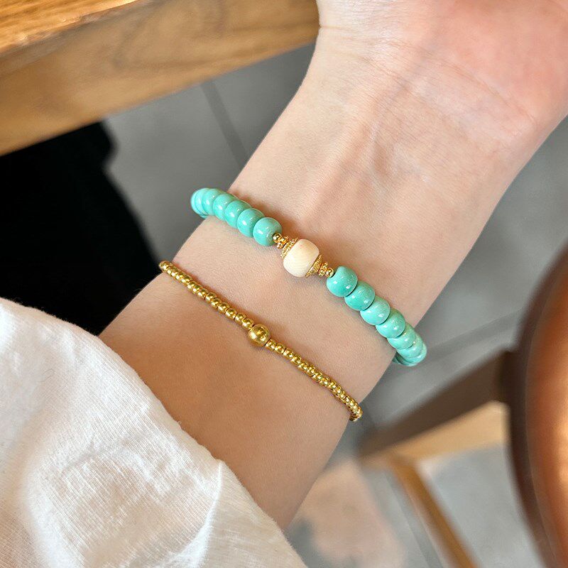 谷岚雪棠老型绿松石手串女款天然猛犸单圈新中式文玩串珠手链