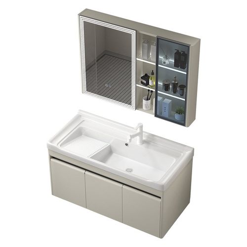 浴室柜不锈钢智能浴室镜柜带搓衣板洗衣池陶瓷一体盆洗手台一体柜