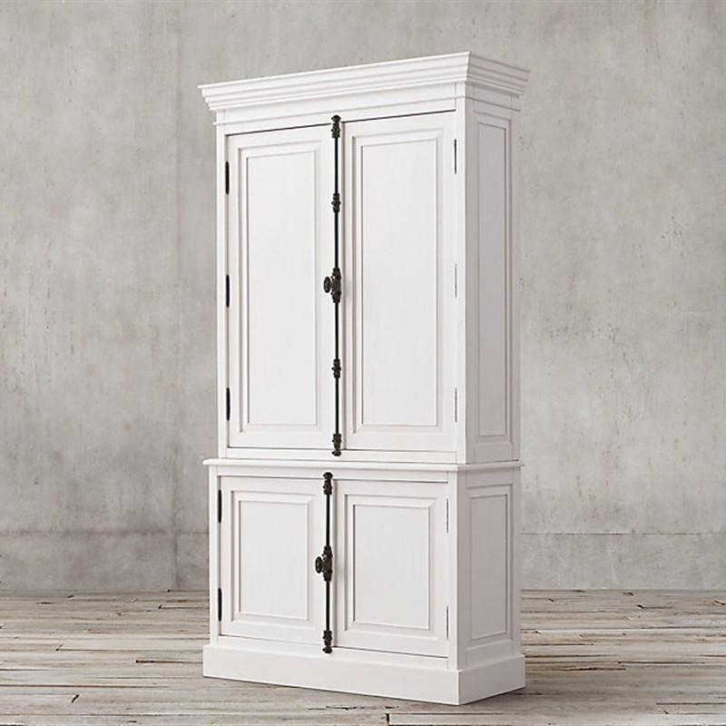 美式乡村实木复古白色天地锁书柜 法式客厅储物书架餐边柜酒柜