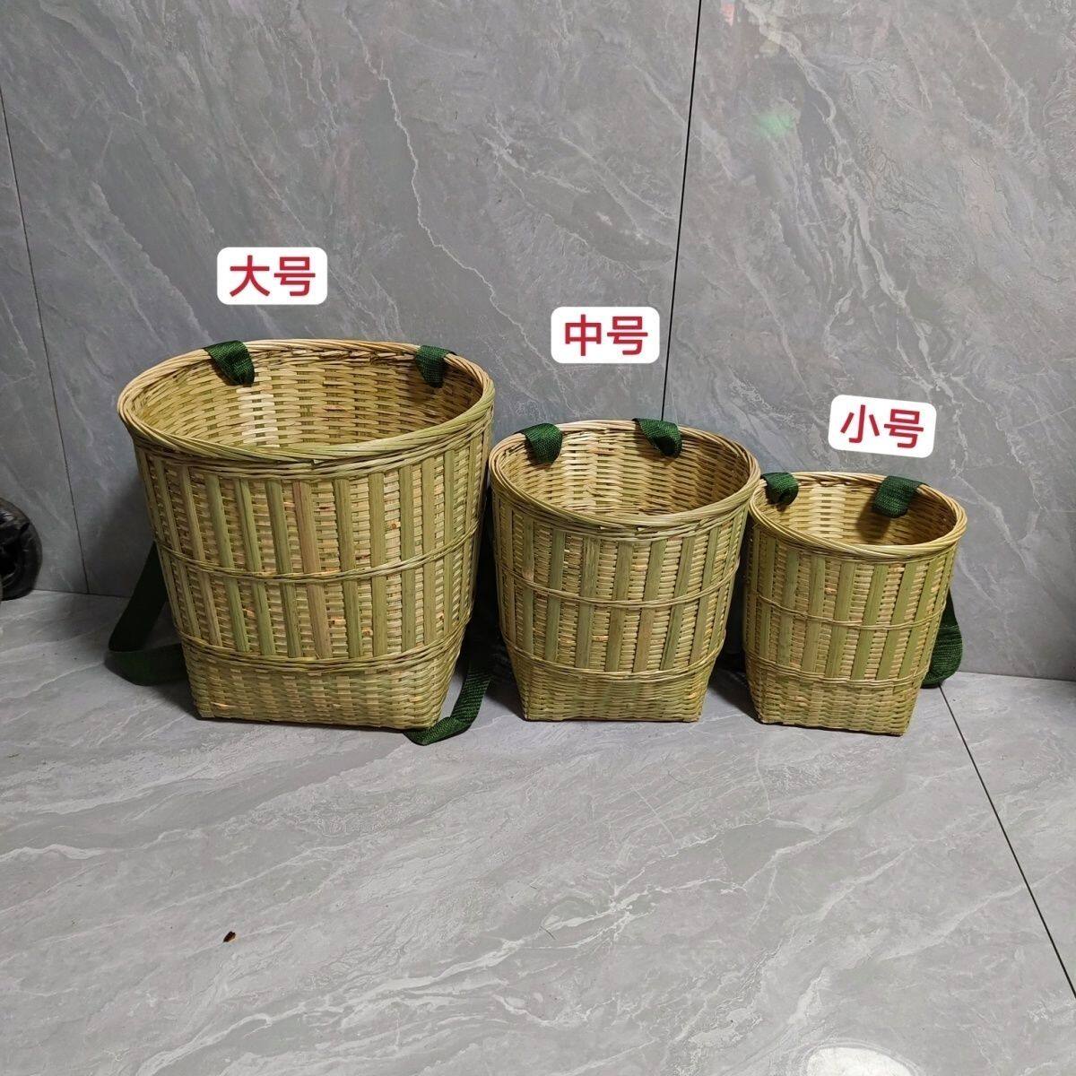 采茶篓竹编背篓编织背筐家用竹篓采摘舞蹈买菜道具收纳箩筐扁形