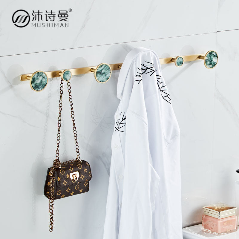 北欧黄铜拉丝金挂钩衣帽架卧室墙上壁挂创意全铜轻奢门后衣服挂钩