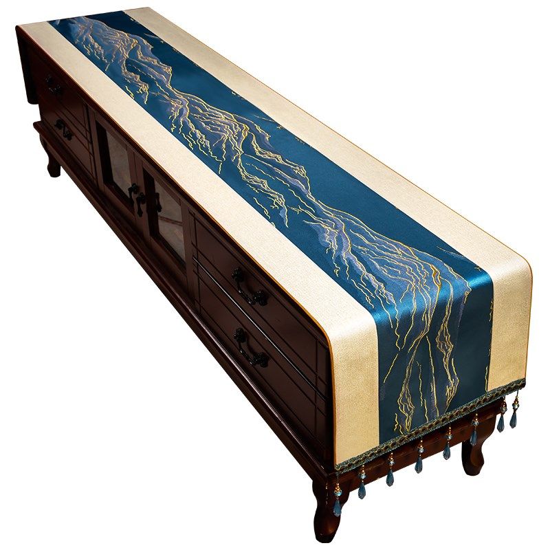 新中式电视机柜盖布茶几垫布z布艺餐桌装饰布长条防尘桌布定制