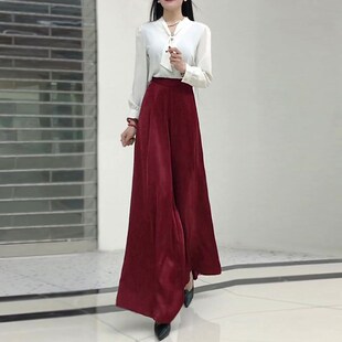 气质显瘦知性长裤 裙裤 休闲裤 时尚 春夏新款 通勤女裤 高腰压褶阔腿裤