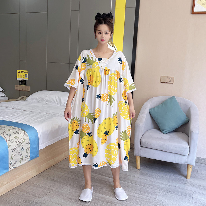 公主风加大码睡裙女200斤棉绸夏季短袖薄款孕妇洋装睡衣家居服