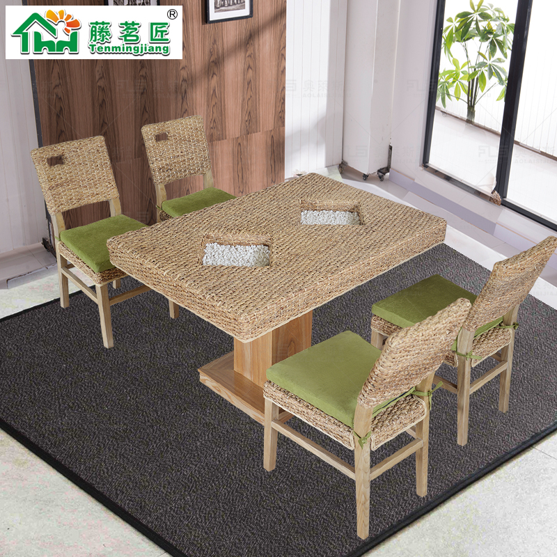 靠背藤椅藤桌火锅桌酒店餐厅藤家具餐桌椅餐桌圆桌大酒店饭店餐椅