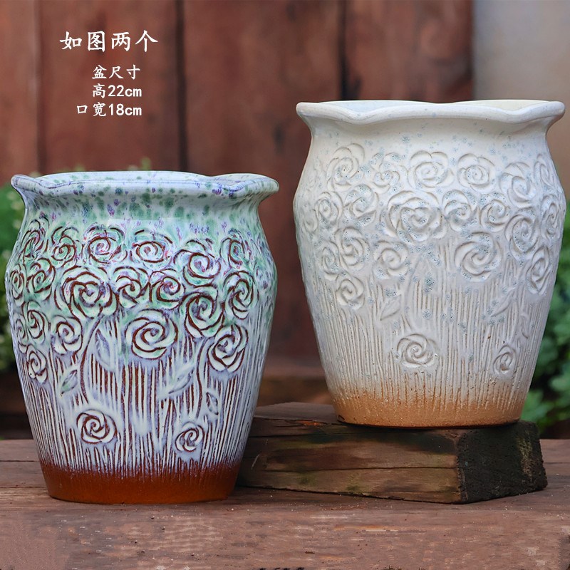 手工大粗陶盆老桩多肉花盆陶罐花盆高花口盆绿植花卉植物鸟盆