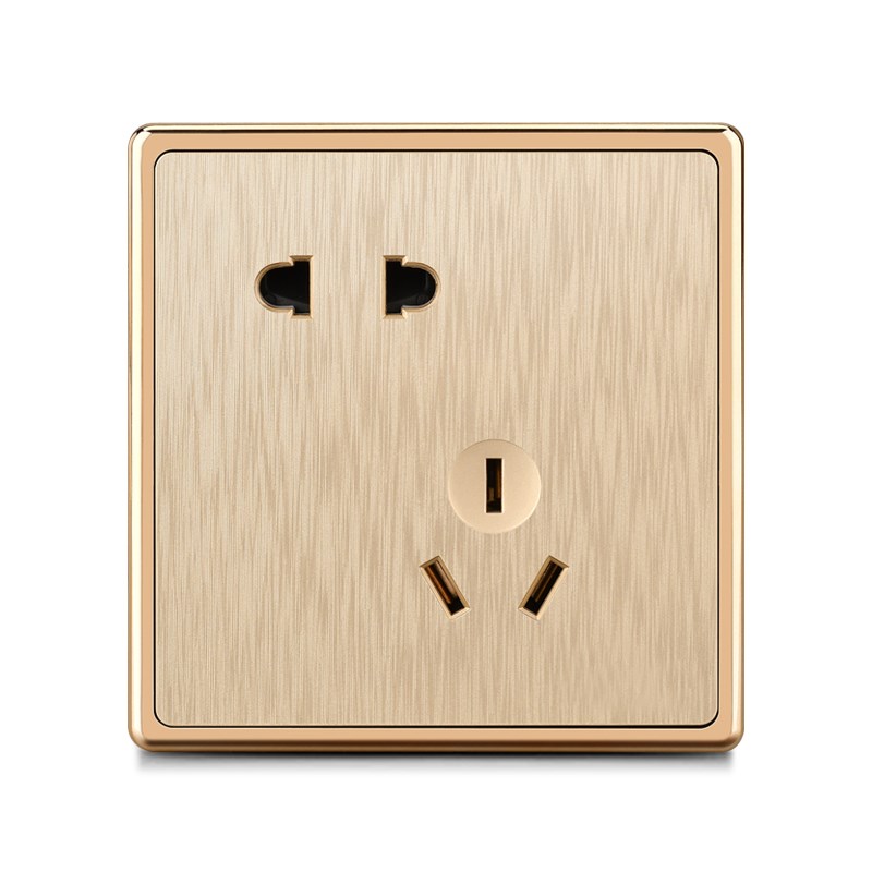 86型开关插座大板拉丝金墙壁开关插座5孔二三插错位五孔电源面板