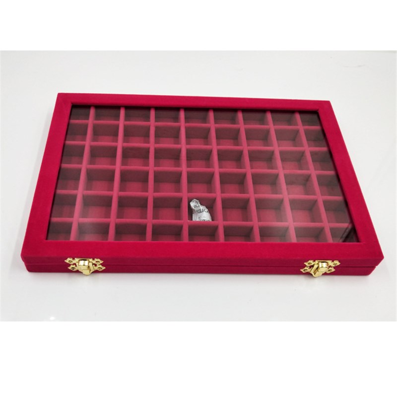 绒布大号珠宝箱 美甲饰品展示盒带玻璃盖子珠宝小饰品收纳盒