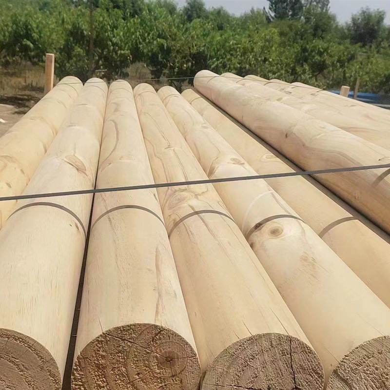 户外防腐木圆木柱樟子松实木圆柱圆木棒原木木方立柱加工古建横梁