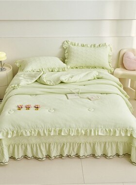韩式泡泡纱花边床盖款夏被四件套可机水洗薄款夏凉被空调被子单人