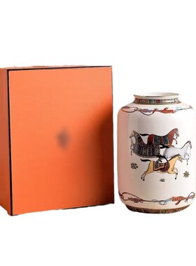 欧式轻奢复古爱马家热带雨林系列创意陶瓷花瓶摆件桌面玄关花瓶