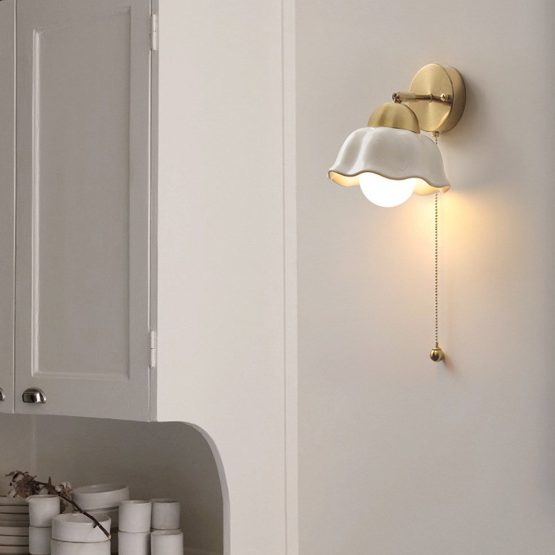 中古陶瓷壁灯日式简约床头灯宫殿民宿客厅酒店书房拉绳墙壁灯