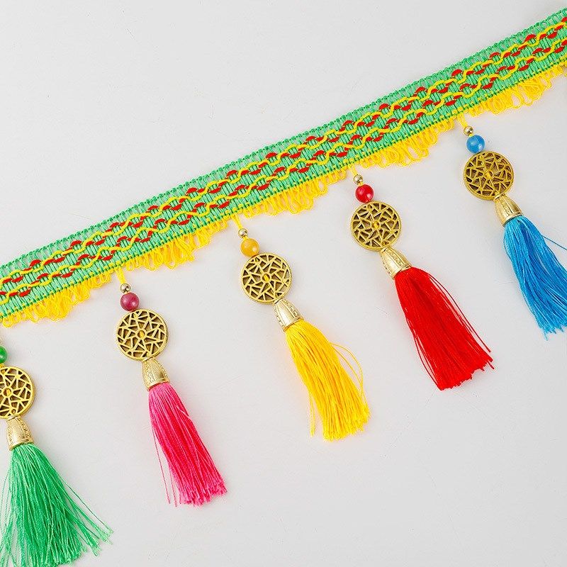 五色花边流苏吊穗贴钻花边民族风吊球大中小货车包顶装饰花边供桌