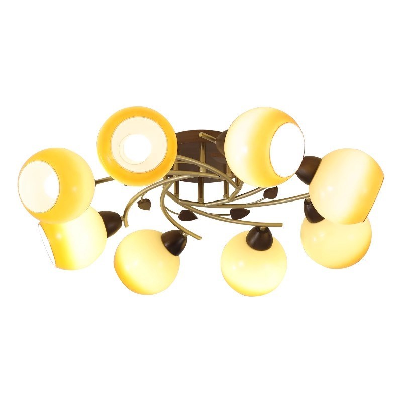 中古风客厅灯主灯复古胡桃色新中式护眼花蕾大气卧室餐厅吸顶灯具