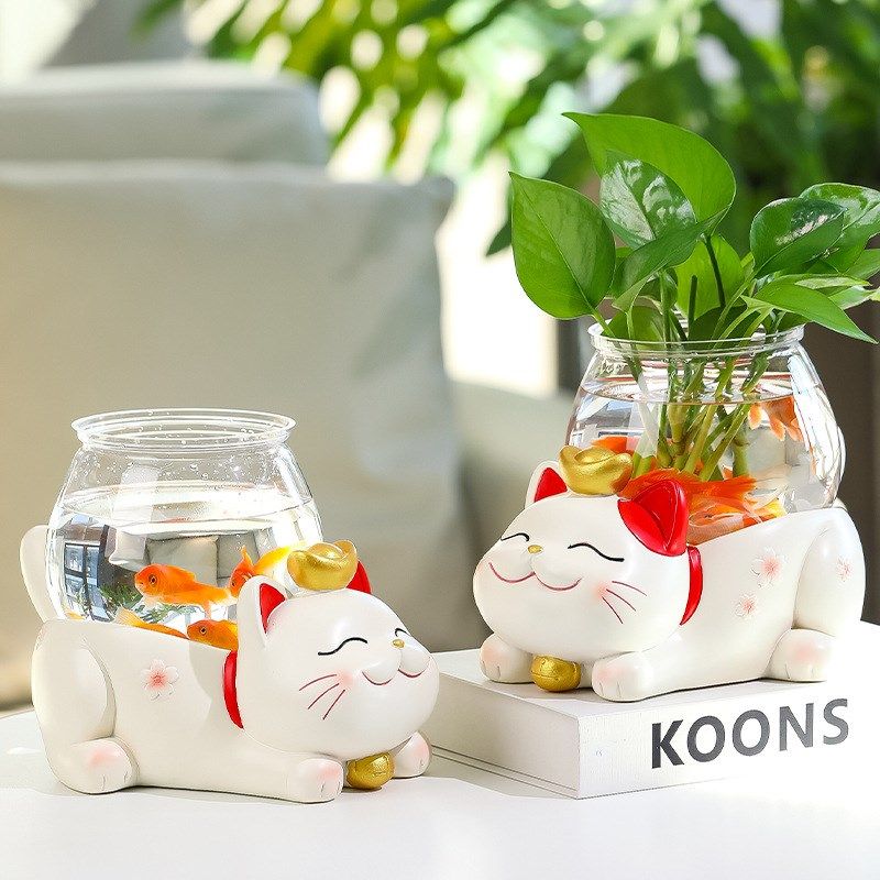 蕊杰新品招财猫水培花瓶大号鱼缸客厅桌面水养花器皿办公室微景观,特色手工艺,其他特色工艺品,淘宝优惠券,粉丝福利购,淘宝优惠卷