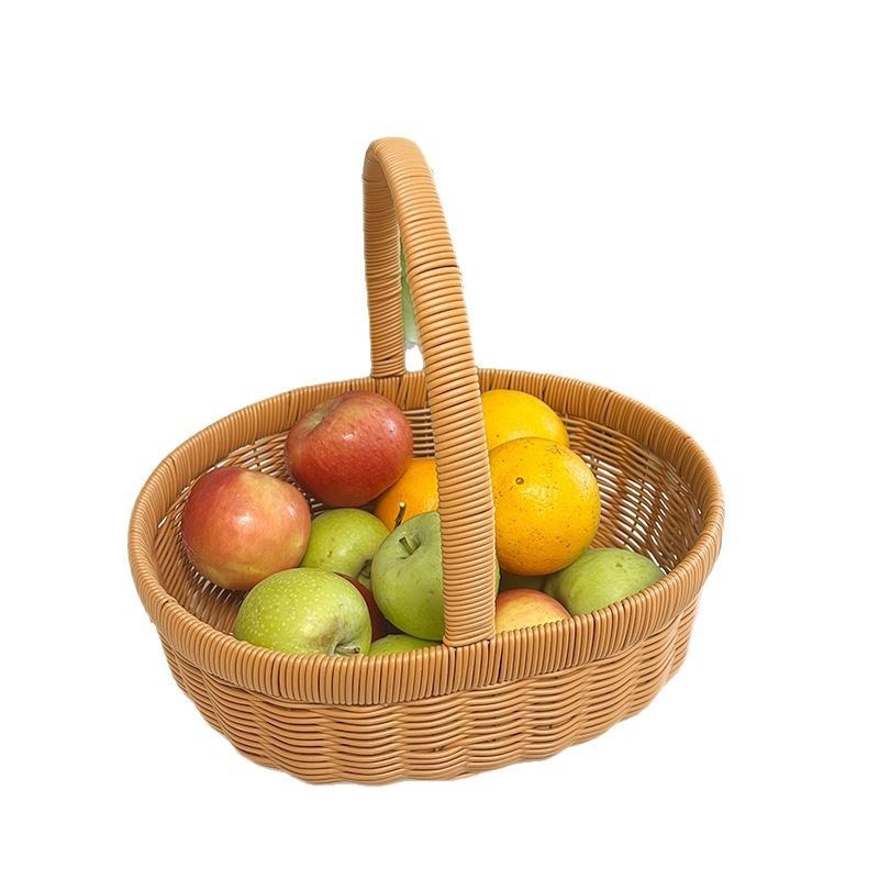 仿藤手工编织手提篮南瓜篮鸡蛋筐买菜篮水果收纳筐客厅创意篮子