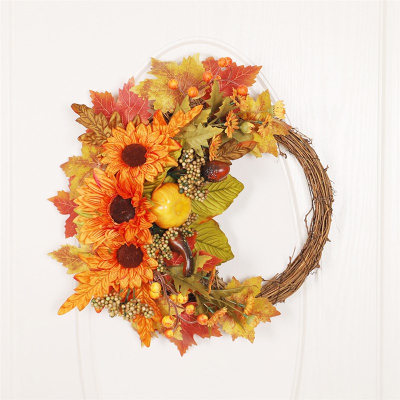 鸿禹 秋色感恩节枫叶南瓜装饰花环 万圣节花环家居户外壁挂门挂