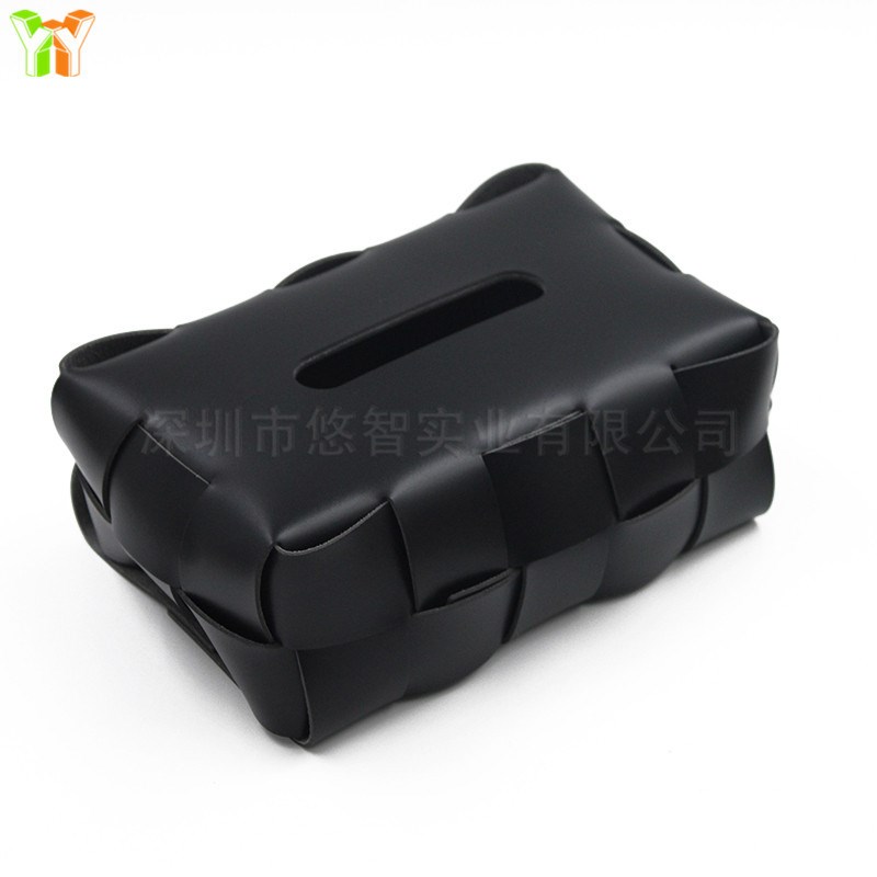 现货棋盘格编织纸巾盒 轻奢皮革抽纸盒 家用客厅茶几面巾纸盒