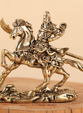 创意纯黄铜小摆件k骑马关公武财神关二爷铜像复古桌面家居茶台摆
