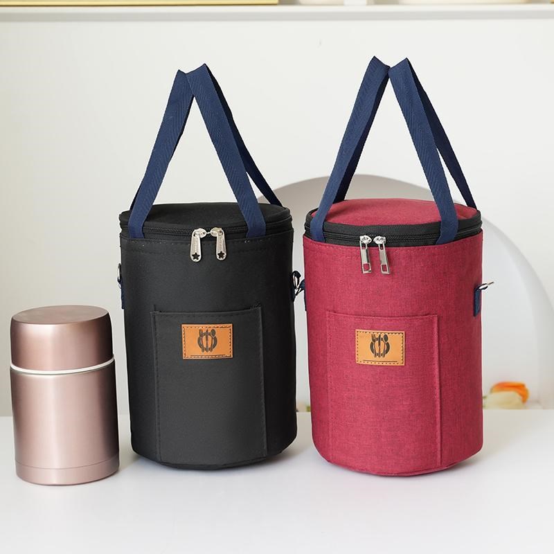 保温饭盒袋子学生上班族s圆形饭桶便携手提饭兜铝箔加厚防水便当