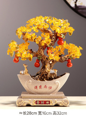 新中式发财树酒柜电视柜摆件轻奢高档店铺前台装饰V品乔迁开业礼