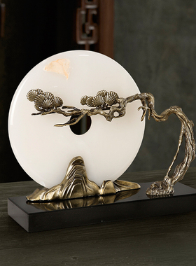 新中式玉a石扣摆件高端禅意家居客厅书房办公室博古架软装饰品