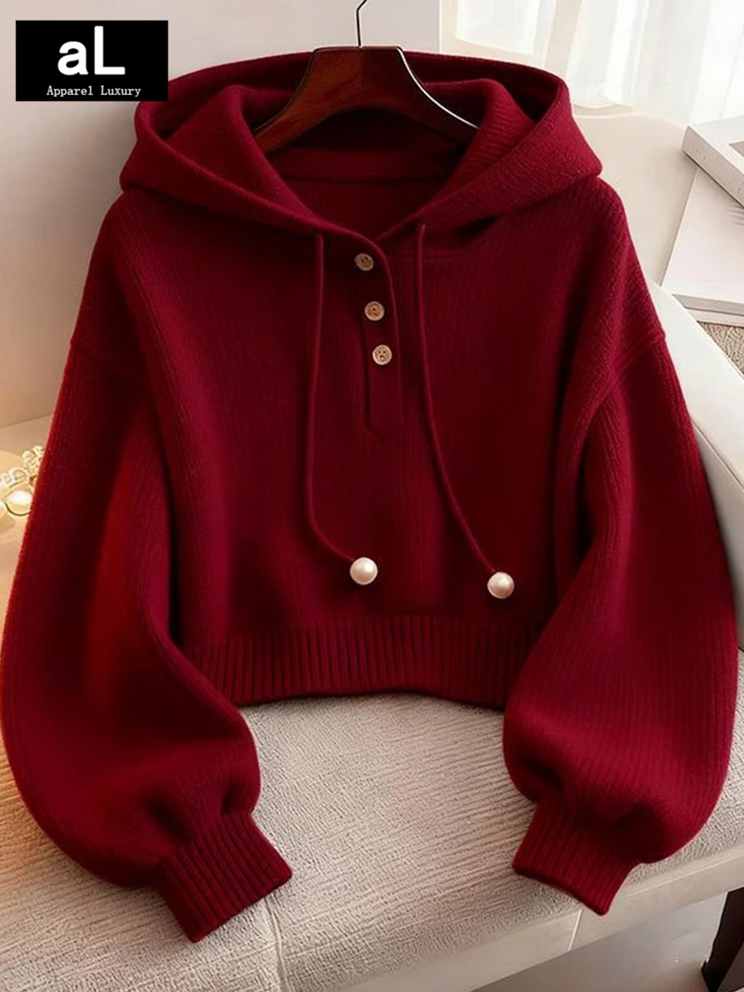 高端红色针织连帽卫衣女士秋冬季2025新款超好看打底衫毛衣女款潮