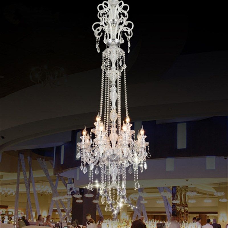 别墅大吊灯欧式水晶复式楼客厅灯楼梯间长吊灯大气奢华酒店灯