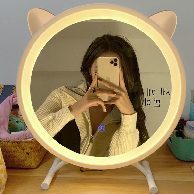 台式智能化妆镜带灯女生卧y室梳妆台镜子学生宿舍桌面梳妆镜