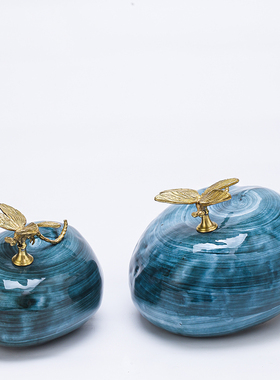 新中式轻奢铜蜻蜓陶瓷软装饰品中式G样板间客厅玄关茶几酒柜摆件