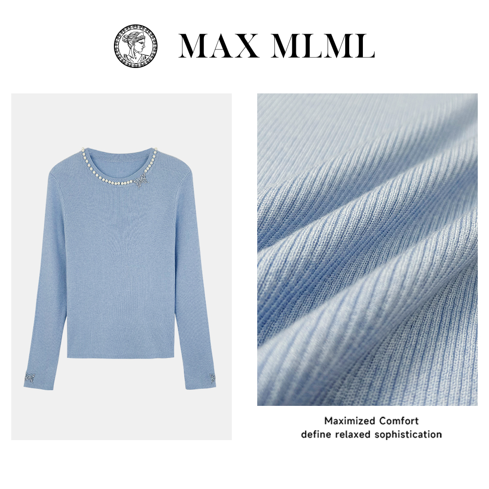 【小田】2025新款爆款法式珍珠围领蝴蝶缀饰针织上衣M2507013