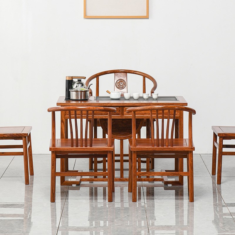 刺猬紫檀茶桌小户型全实木泡茶台C新中式茶几家用花梨木红木泡茶