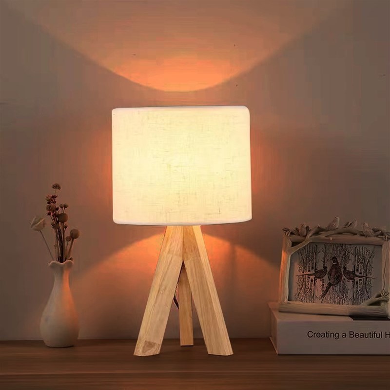 实木三脚小台灯卧室桌面床头客厅北欧简约K创意装饰摆件温馨小夜
