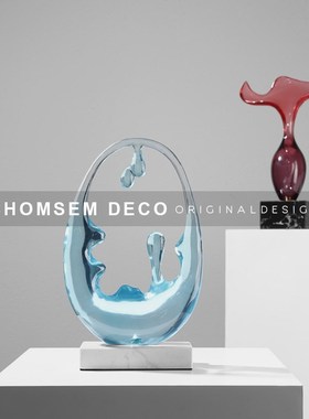 样板间蓝色创f意几何书柜酒柜摆件客厅玄关电视柜桌面装饰摆放