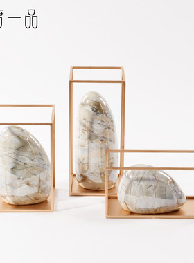 新中式博古架软装摆件样板房客厅隔断装饰品橱窗石头Y创意家居摆