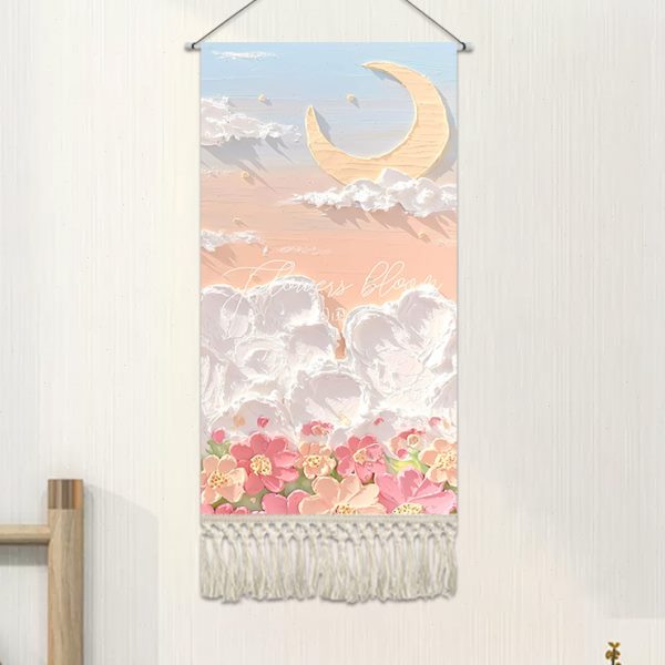 北欧简约油画装饰布画定制流苏挂画布艺客厅背景墙布挂布玄关挂毯图片